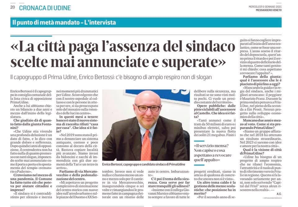 BertossiSindaco's tweet photo. #Udine sempre più ferma e isolata mentre le altre città, da Trieste a Gorizia, volano con grandi finanziamenti e idee nuove.
La mia intervista a metà mandato come capogruppo di #PrimaUdine sul Messaggero Veneto di oggi. https://t.co/PD0358oxDr