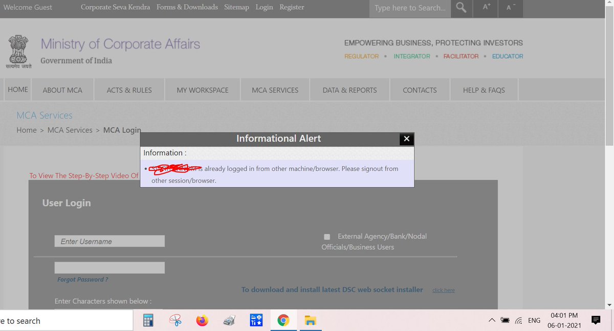 csjaygohil's tweet photo. since today 12.35pm error shows on mca still not able to login after 4 hours #NirmalaSitharaman #ICSI #MinistryofCorporateAffairs #MCA #cfss_extension #CFSS https://t.co/b33UP9jPJy