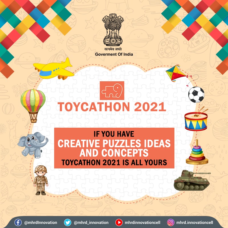 mhrd_innovation's tweet photo. Welcome to #ToyCathon2021. Enroll yourself in the most exciting gaming #hackathon. Share Creative Puzzles ideas and get a chance to win funding up to Rs 50 lakh. Visit https://t.co/AKzk9lMS5M for details

#TeamUpForToys @DIPPGOI @EduMinOfIndia @TexMinIndia @AICTE_INDIA @PMOIndia https://t.co/IhCVh1z6yj