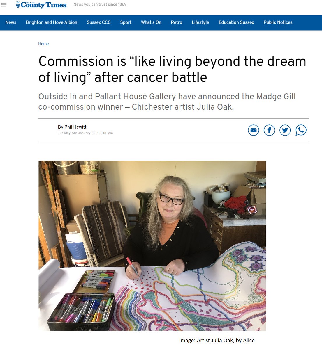 outsidein_uk's tweet photo. PRESS: News of Julia Oak being selected for the Madge Gill co-commission with @PallantGallery has featured in the press again! It includes Julia saying the opportunity is 'like living beyond the dream of living' after cancer battle

https://t.co/y2fiHTdEGY

#JuliaMeetsMadge https://t.co/wrJrJaZPz5