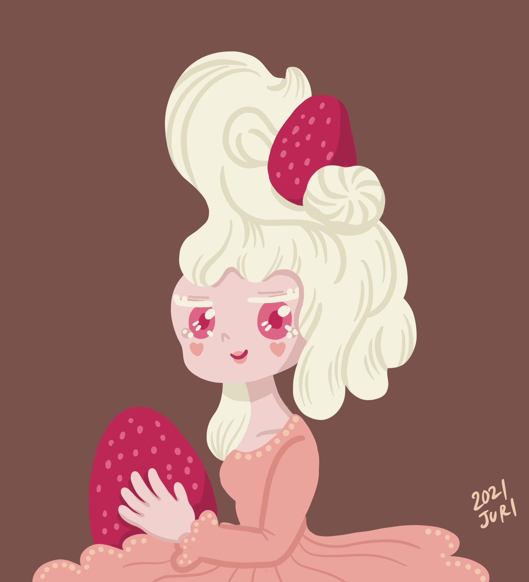 高井じゅり イラストレーター 似顔絵作家 本日はケーキの日という事でマリーアントワネット風ケーキガールにしました クリームで盛ったあたまが美味しそうでしょ 背景は描こうとしたのですが人物の邪魔に感じて余白にしました ケーキの日 イラスト