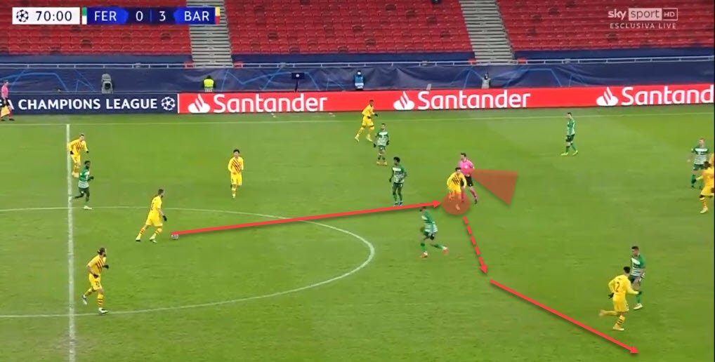 Here's an example of Puig exiting the defender's cover shadow to open a passing channel btw the lines and then scanning for his next move.As soon as he receives the ball, he can run with it and advance the play towards the wing. Simple at first sight but difficult to execute.