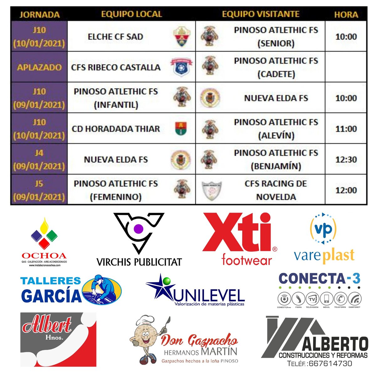 Horarios para el fin de semana 09/01/21 y 10/01/21.