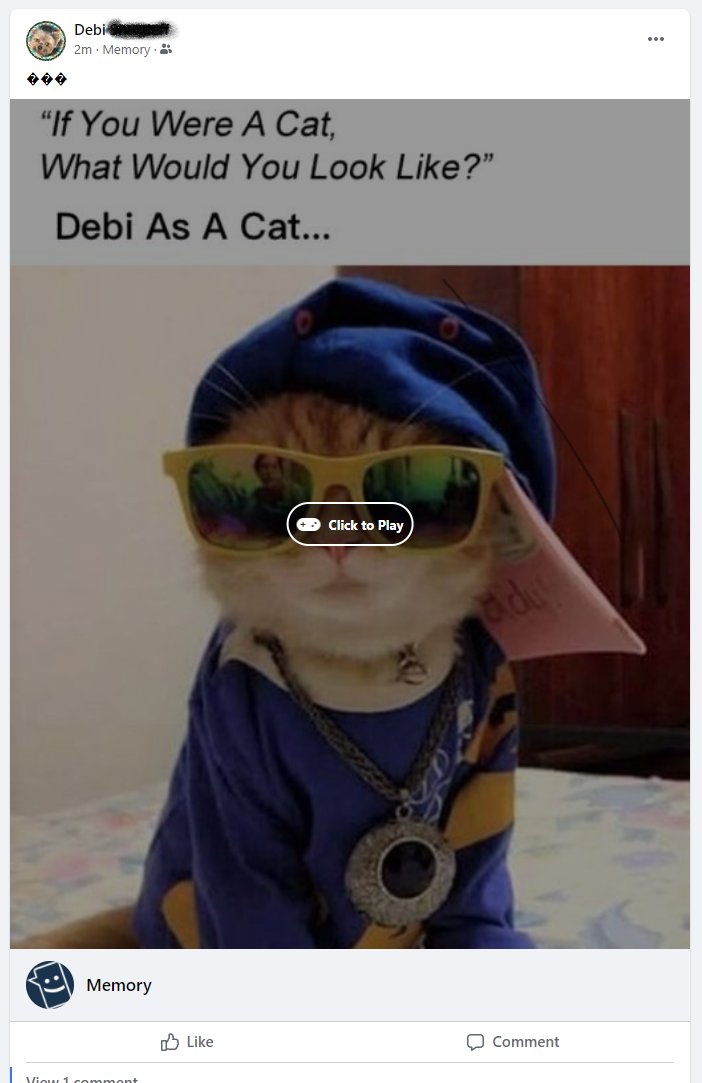 A friend's post just hit my FB timeline, where she shared that if she was a cat, this is what she'd look like.Several of my friends do this almost daily, and it's shocking. I've tried to tell them it's a thinly disguised way to gather their data... [THREAD]