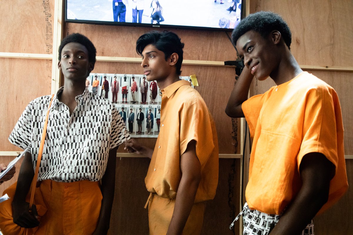 LondonFashionWk's tweet photo. Backstage moments from @ETautz's Spring Summer 2020 show. The heritage label showcased a collection that boasted of a rich palette of oranges and reds. Visit the link to explore E.Tautz's Designer Profile find out more about the #LFW designers https://t.co/Sa3jYgnhBP https://t.co/5CEwKtOvi5