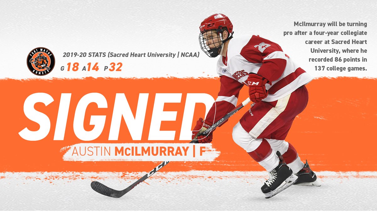 FWKomets's tweet photo. McIlmurray, 24, will be turning pro after a four-year collegiate career at Sacred Heart University. The forward put up impressive career college statistics that included recording 86 points in 137 college games. https://t.co/CTy2Mr3Qxo
