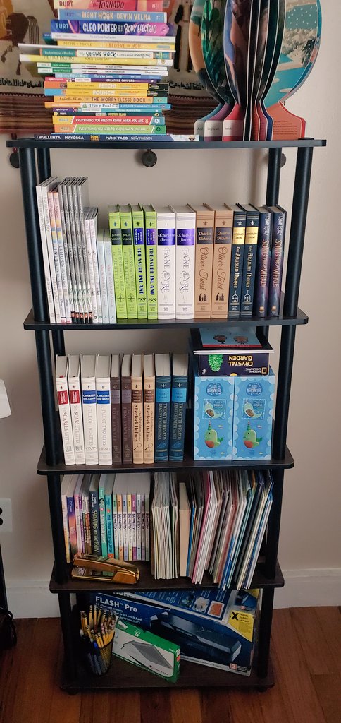 edubooklover's tweet photo. Sigh...I need more room.  I think my daughter has to reconsider taking the last shelf. Although I may need to consider getting a cubicle shelf as well.   🤦‍♀️#booklife #spaceissues https://t.co/noph2BPwDj