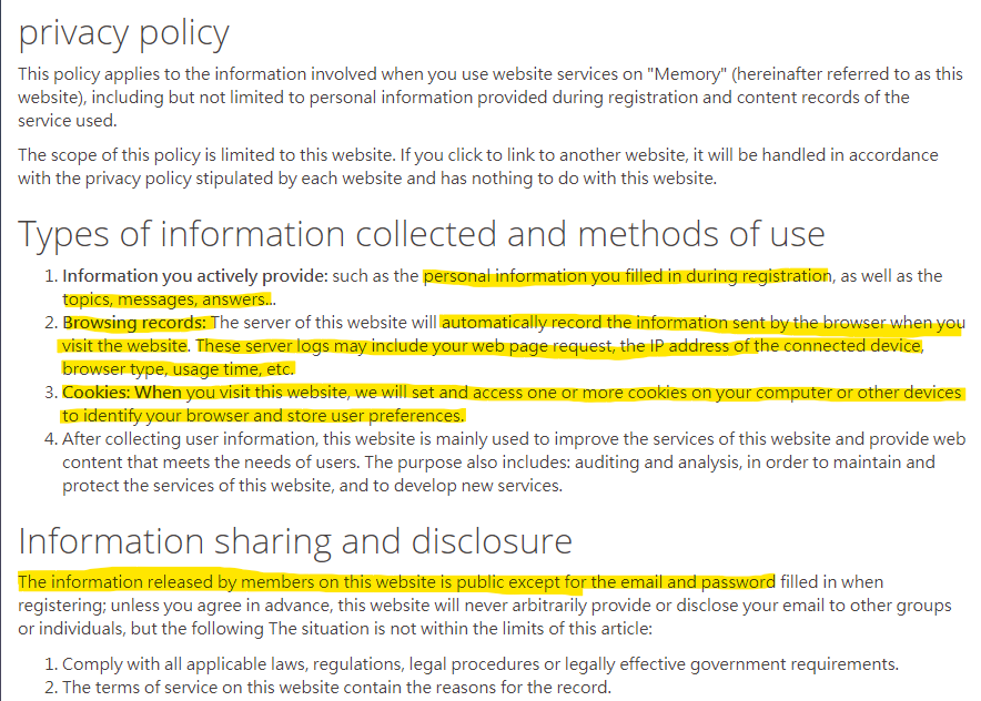 While not as aggressive as others I've seen, they're collecting your name, location, who else you know who uses the service, browser history, IP address, etc, and for good measure it installs "one or more cookies on your computer..."Other red flags, but those are the biggest.