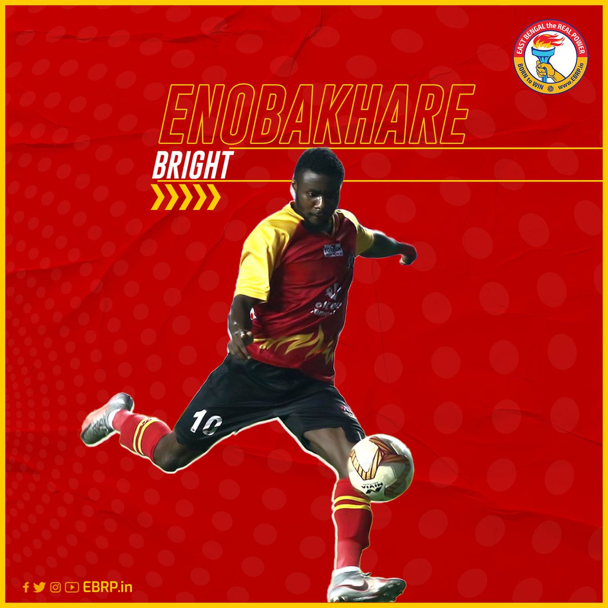 EBRPFC's tweet photo. TAKE A BOW
Bright Enobakhare you are a BEAUTY
❤️💛🔥
#JoyEastBengal #BE10 #WeareSCEB #EBRP #ISL https://t.co/eEju5MfnLa