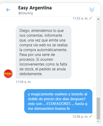dhsan1978's tweet photo. @EasyArg y sigue la farse .... muy amablemente te dicen que te cagaron! Solucion al problema ... no palabras bonitas ...... Estafadores! https://t.co/mMaIkymYUB