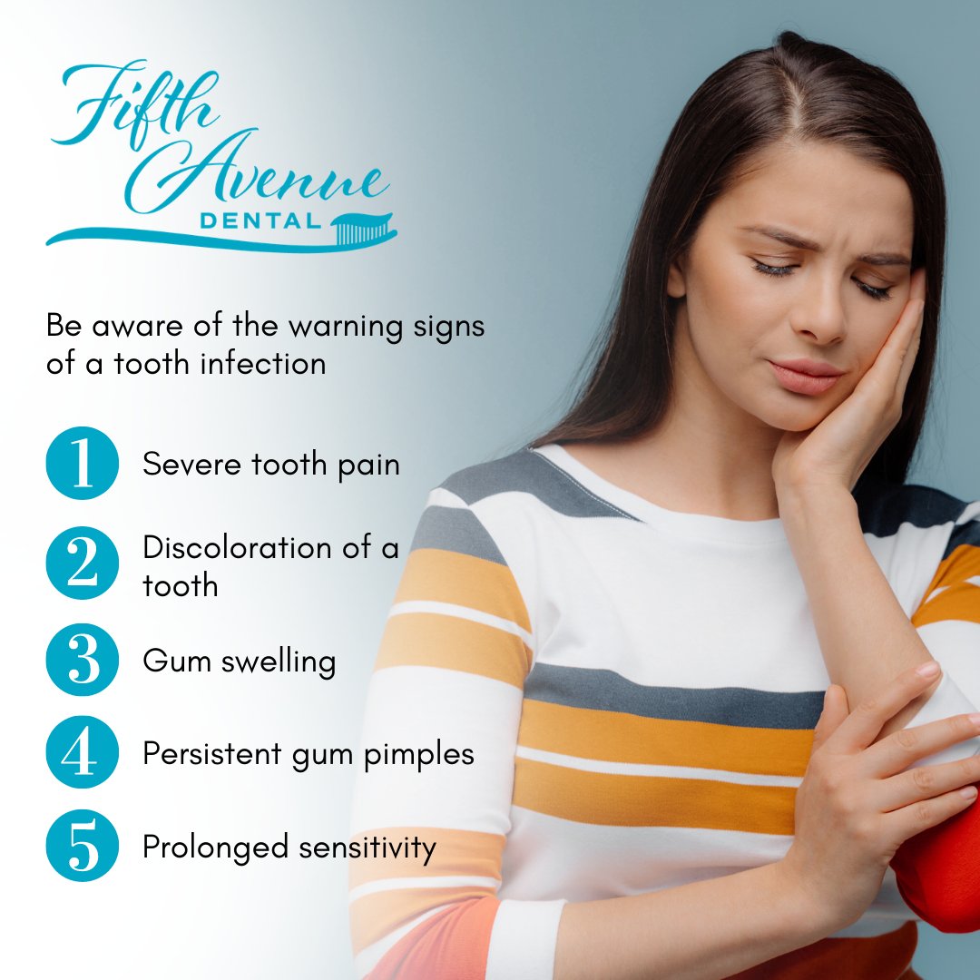 Tooth infections aren’t something to ignore. There are several warning signs to look out for &amp; If you notice any of these symptoms it’s important to see your dentist as soon as possible. 

Fifth Avenue Family Dental Centre ☎️ (519) 941-5801
fifthavenuedental.com