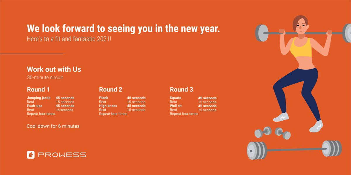 ProwessConsult's tweet photo. 2020 was a busy year for Prowess, with more than 34 videos/visual content, 57 solution briefs, and 1,108 slides! So to give our minds a break, we’re bringing in the new year with a workout IRL. Join us for a fit and fantastic 2021 with this cheat sheet! https://t.co/WcbKg4e7XQ https://t.co/WWqjpVHD73