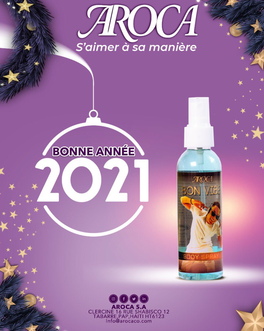 drkinghaiti's tweet photo. Toute l’équipe de #Aroca vous souhaite une bonne et fructueuse année 2021. 

Une année pleine de joie, d’énergie et de #bonvibe 
🥳 🎉 https://t.co/BcnouIKuAx