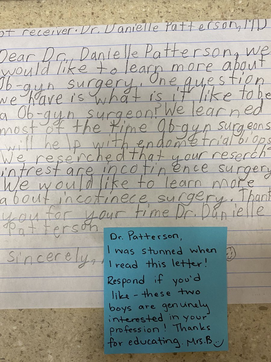Received this letter today from some local 4th graders whose assignment was to write to someone inspirational. Now I need a great reply. Help me #MedTwitter