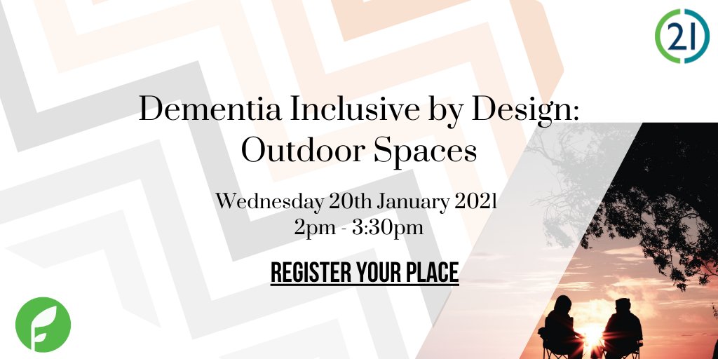 Housing21's tweet photo. The first #Dementia design webinar of 2021 is taking place on 20 January.

With speakers @RTPIPlanners @stepchgdesign and @halsall_lloyd, the latest free #webinar will explore the design of dementia friendly outdoor spaces, click to register: https://t.co/VgFzRKwQwC https://t.co/XXsCSKs8V7