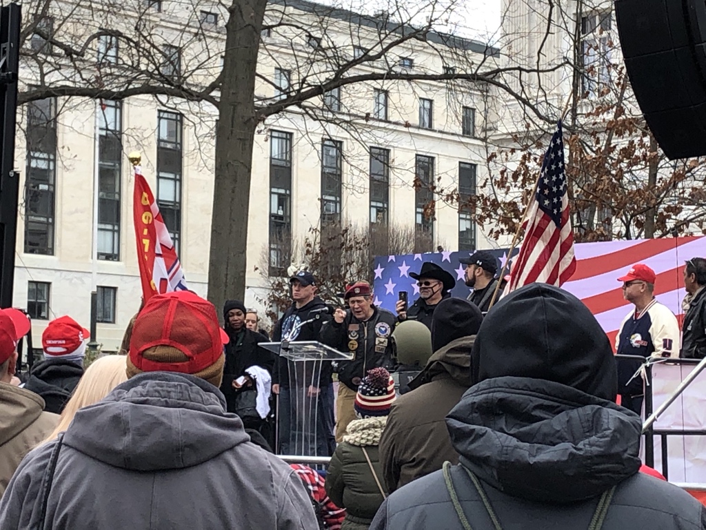 At a Veterans for Trump rally near the Capitol, a speaker says there’s one choice left: “Military tribunals!”