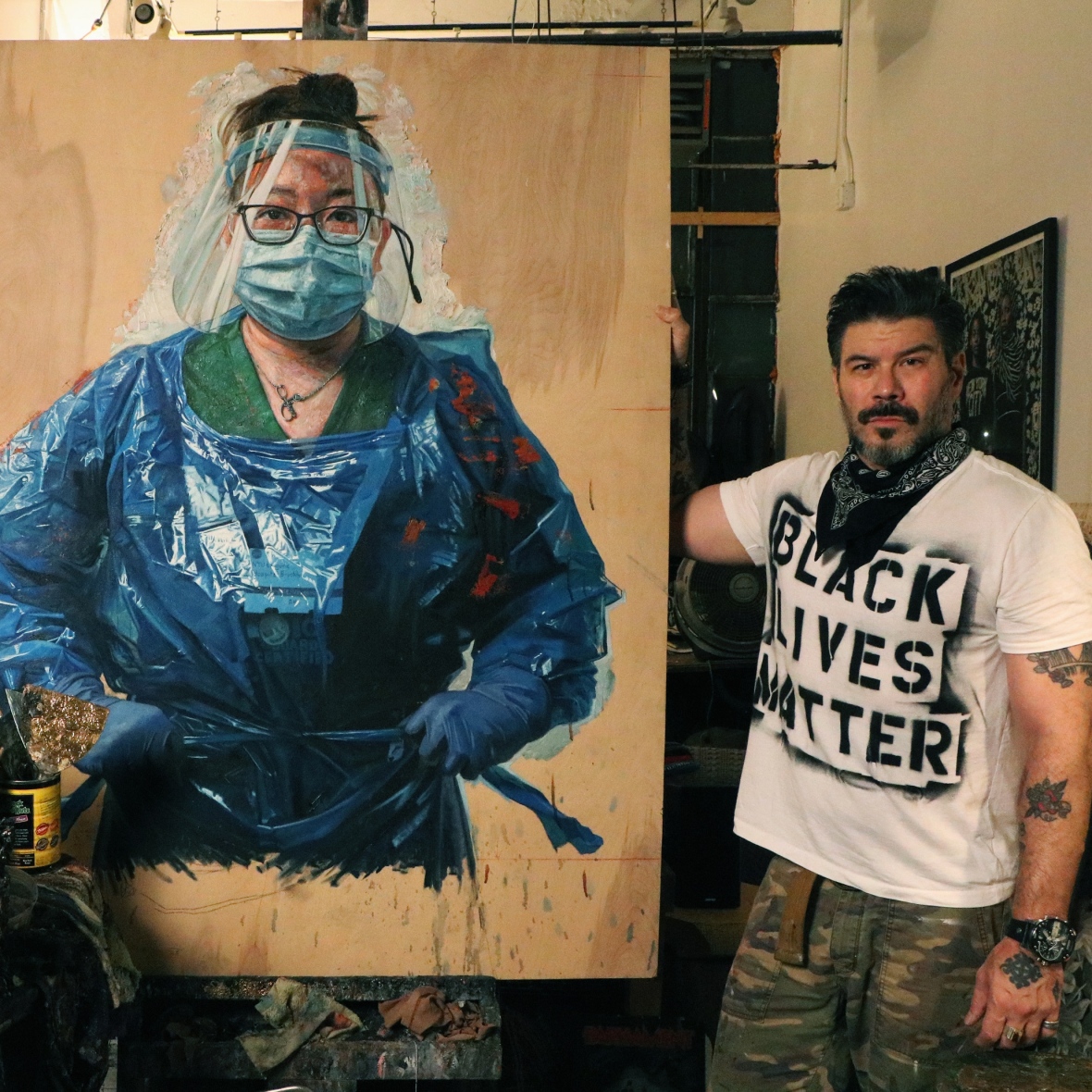 QwithTomPower's tweet photo. New York-based Canadian artist @TimOkamuraArt joined guest host @TaliaSchlanger this morning to discuss his painting series Healthcare Heroes and how his art is making a difference to those on the frontlines. 🔊 https://t.co/Mucwe2VJKX https://t.co/KiRV7u5DVM