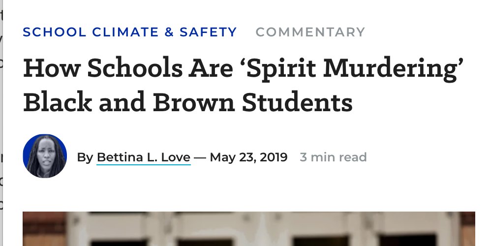The concept of “spirit murder” is at the heart of Love’s teachings. Love writes that public schools are guilty of “the spirit murdering of Black and Brown children,” defines as “a death that is built on racism and intended to reduce, humiliate, and destroy people of color.”