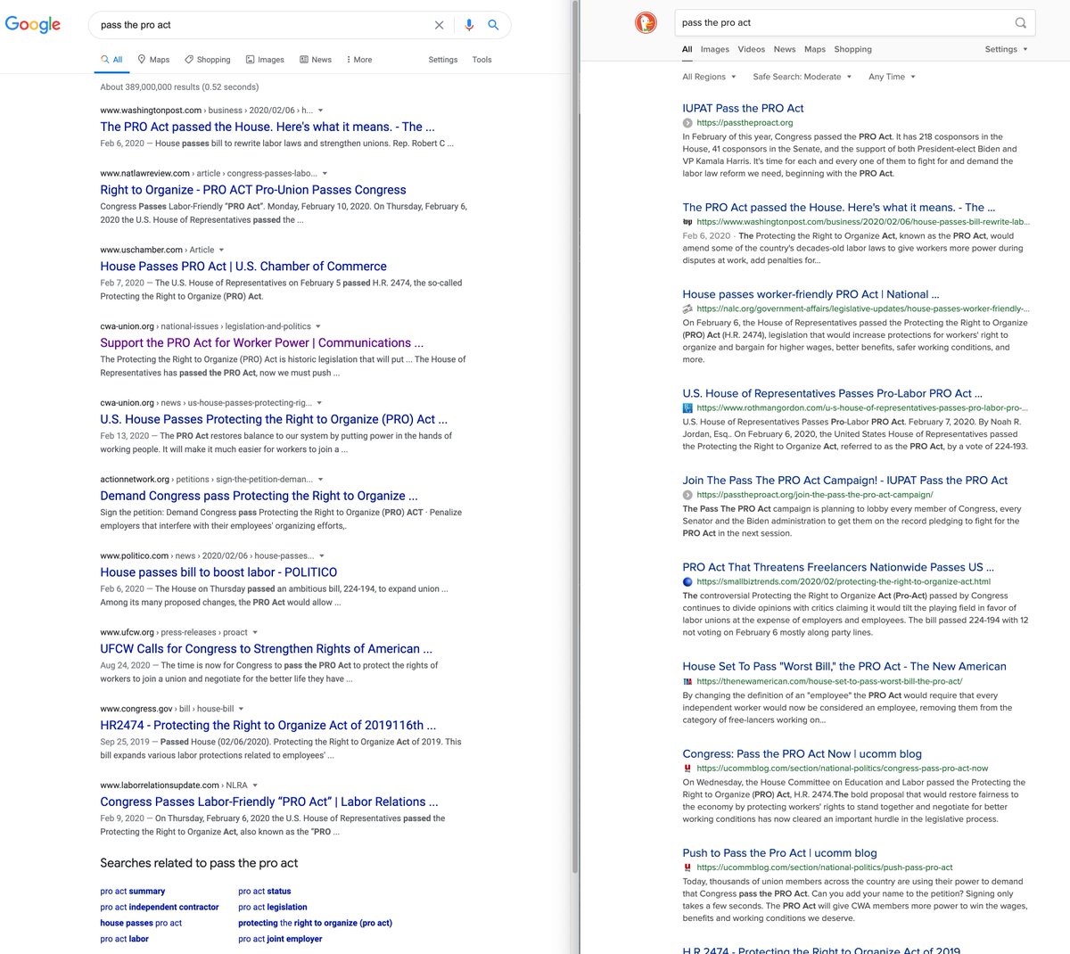 LRRthomas's tweet photo. I went a-searchin' for the #passthePROact advocacy website. Can't find it until page 3 if you use Google. DuckDuckGo? Number 1. Regardless of the new majority, it will be a fight. https://t.co/HTgJMdpWla