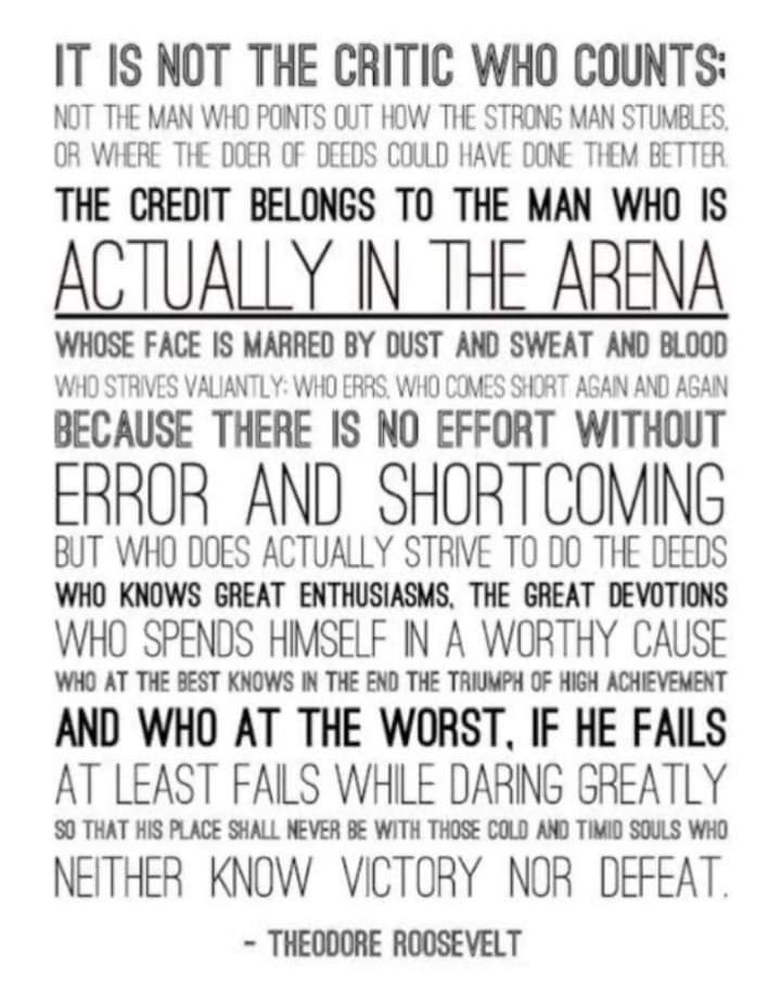 andreacarey's tweet image. A little #WednesdayWisdom share. Are you actually in the arena? 
It is not the critic who counts. 
Dare to fail! #DaringGreatly 

We talk about this in the @INclusion_INc #BuildingBelonging workshop.