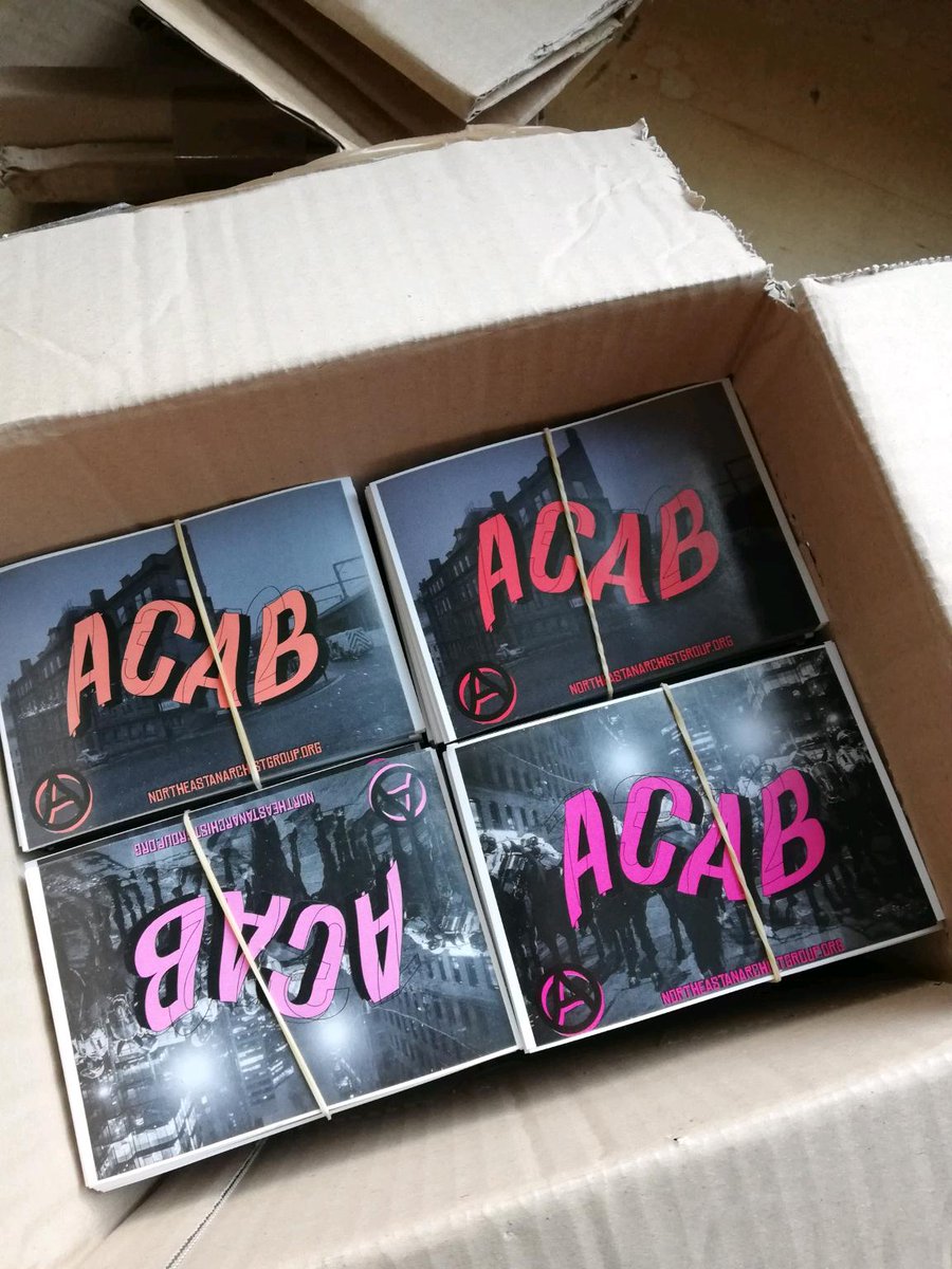 Just received my ACAB sticker designs for @NEAnarchoGroup. Think they look pretty swell! Cheers @PMPressUK @Esceulus @Activedistro 😊