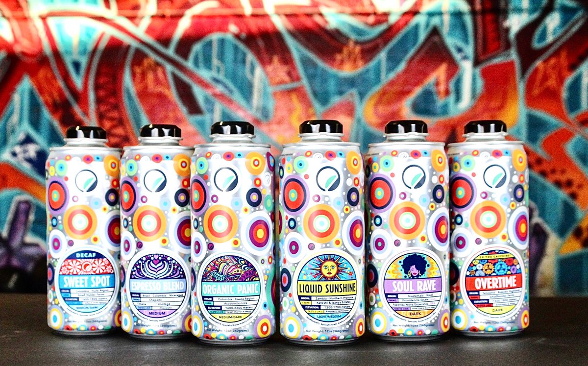 MonsoonRoastery's tweet photo. We are committed to using  sustainable and fully recyclable packaging solutions ♻️  @NateDuval dreamt up this incredible design that’s bursting with color and convenience. There’s no fresher way to get your coffee ☕️.
#drinkbettercoffe #sustainablepackaging #coffeeinacan https://t.co/aLxS1mOOf3