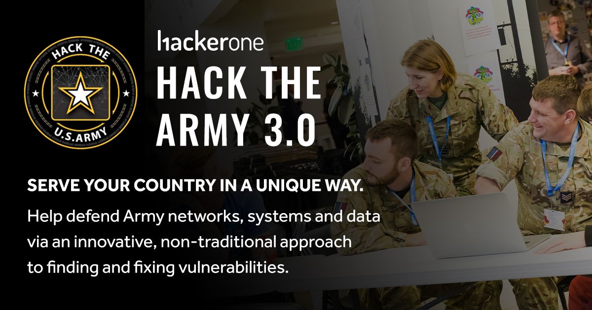 Hacker0x01's tweet photo. Hack the Army 3.0 officially begins! @hacker0x01 & @defensedigital today announced the 11th #bugbounty challenge together #hackthearmy https://t.co/YRaYqSs3Yx https://t.co/bieAyCxvPN