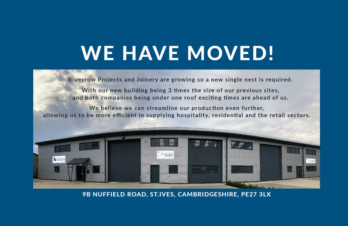 Great news for both teams at Projects and Joinery, we have moved under one, much larger roof! This is huge news for Bluecrow as we are moving to a unit, 3 times larger than our existing buildings.

#newmove #exciting