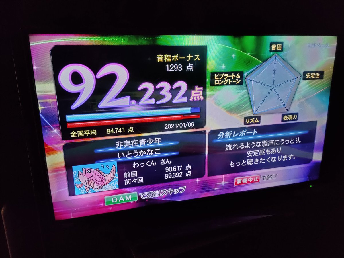ハナカツヲ 今日のカラオケハイライト 新しいマイマイクのおかげで 今まで80点台だった曲やごく稀に90点台にのる曲で 90点台を連発できた