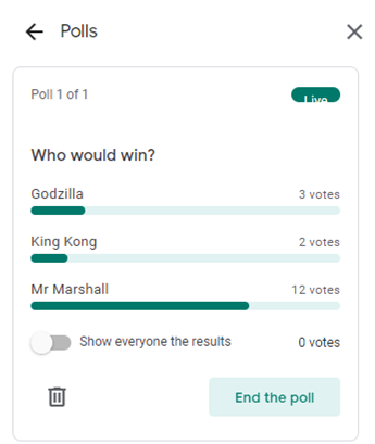 MarshallMFL's tweet photo. Been teaching my students to use the Polls function of Google Meet and they've got some news for you https://t.co/iCI9aKDux1