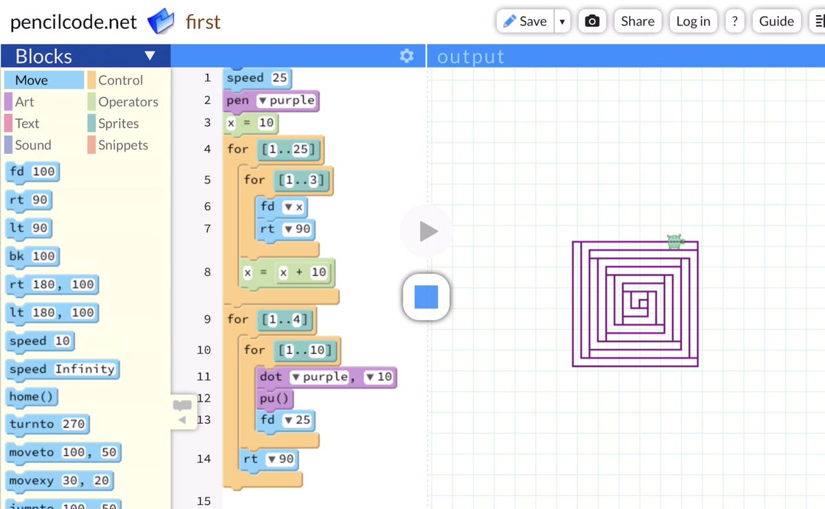 Think_Moore's tweet photo. Here is another original artwork created by a @napls_is learner using @pencilcoder and the @VariQuest printer! Drawing with code! #fablab #productbasedlearning https://t.co/c1yXOO51lt