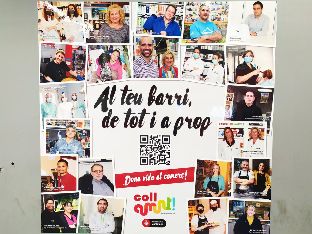 olga_hm's tweet photo. Al barri tenim de tot, i al vestíbul del metro de #ElColl-#LaTeixonera ens ho deixa clar l'associació de comerciants #CollAmunt! Ara més que mai, donem suport al nostre comerç de proximitat 😊 https://t.co/NJFoz8ApZE