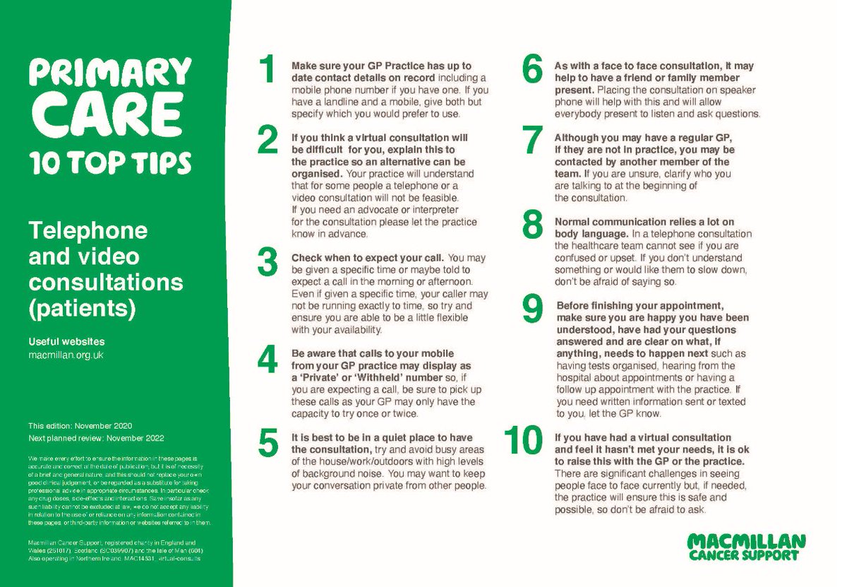 To support you with telephone and video consultations with your GP, <a href="/macmillancancer/">Macmillan Cancer Support</a> has shared '10 top tips' to help you prepare for your appointments. 👇 #WellnessWednesday