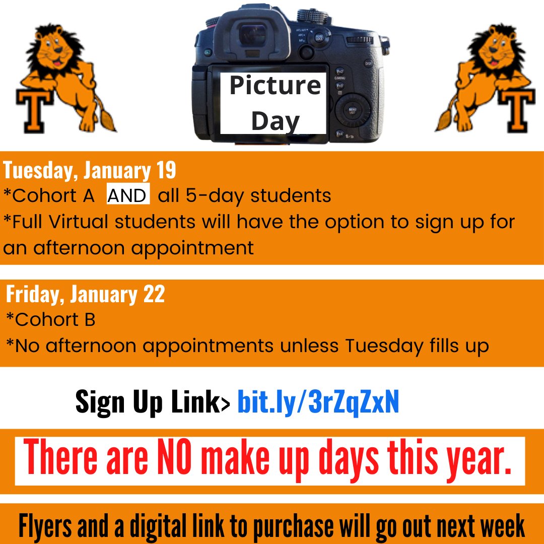 🦁📸Only FULL VIRTUAL students need to sign up to have school pictures taken. This is because they are not in school during the normal school hours.🦁📸 @thornems @ThorneGuidance #MTPSPride