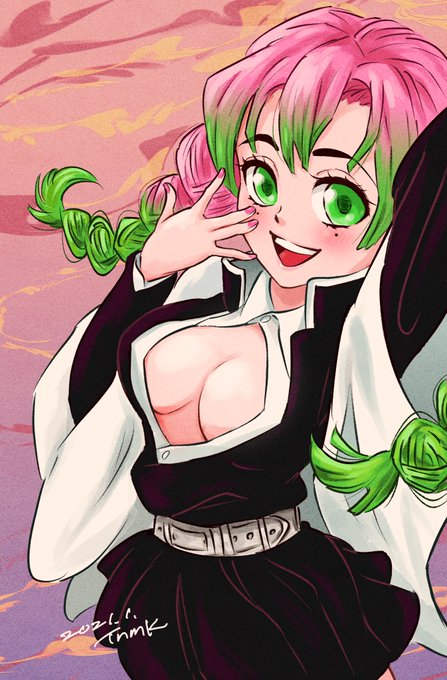 ツネモクさんがTwitterに投稿した甘露寺蜜璃(鬼滅の刃)のイラスト。