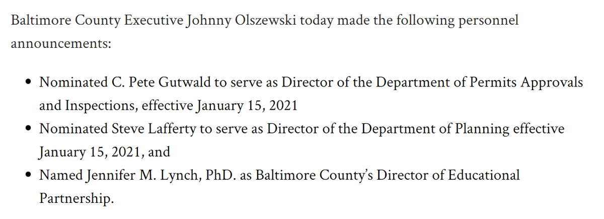 As we begin our third year in office, I’m thrilled that these talented and dedicated public servants will put their experience and passion to work on behalf of all our residents and communities.

baltimorecountymd.gov/county-news/20…