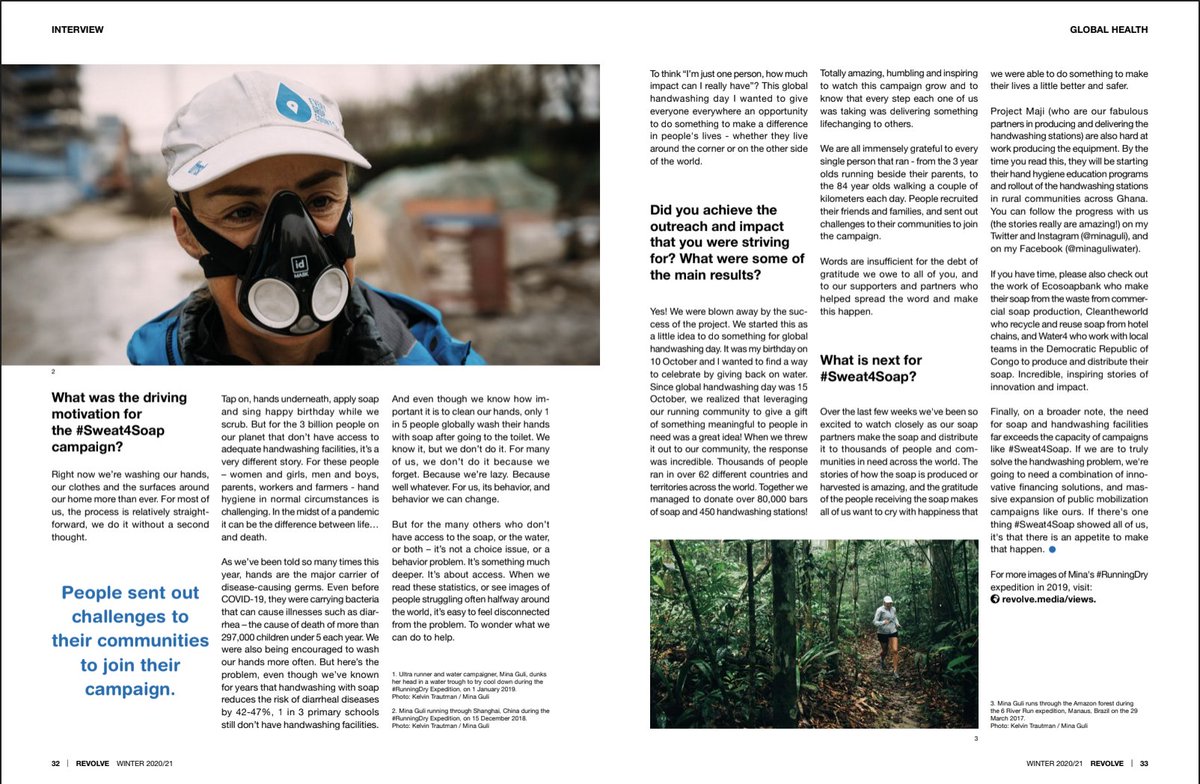 minaguli's tweet photo. #Sweat4Soap was one of the most fulfilling & rewarding campaigns I've ever led. It was such an honour & privilege to make an integral difference in the lives of those in need.
Thank-you @revolvemag for this feature.
Visit their website to purchase the mag!
#sdg6
#globalgoals https://t.co/DgNvnnJGQI