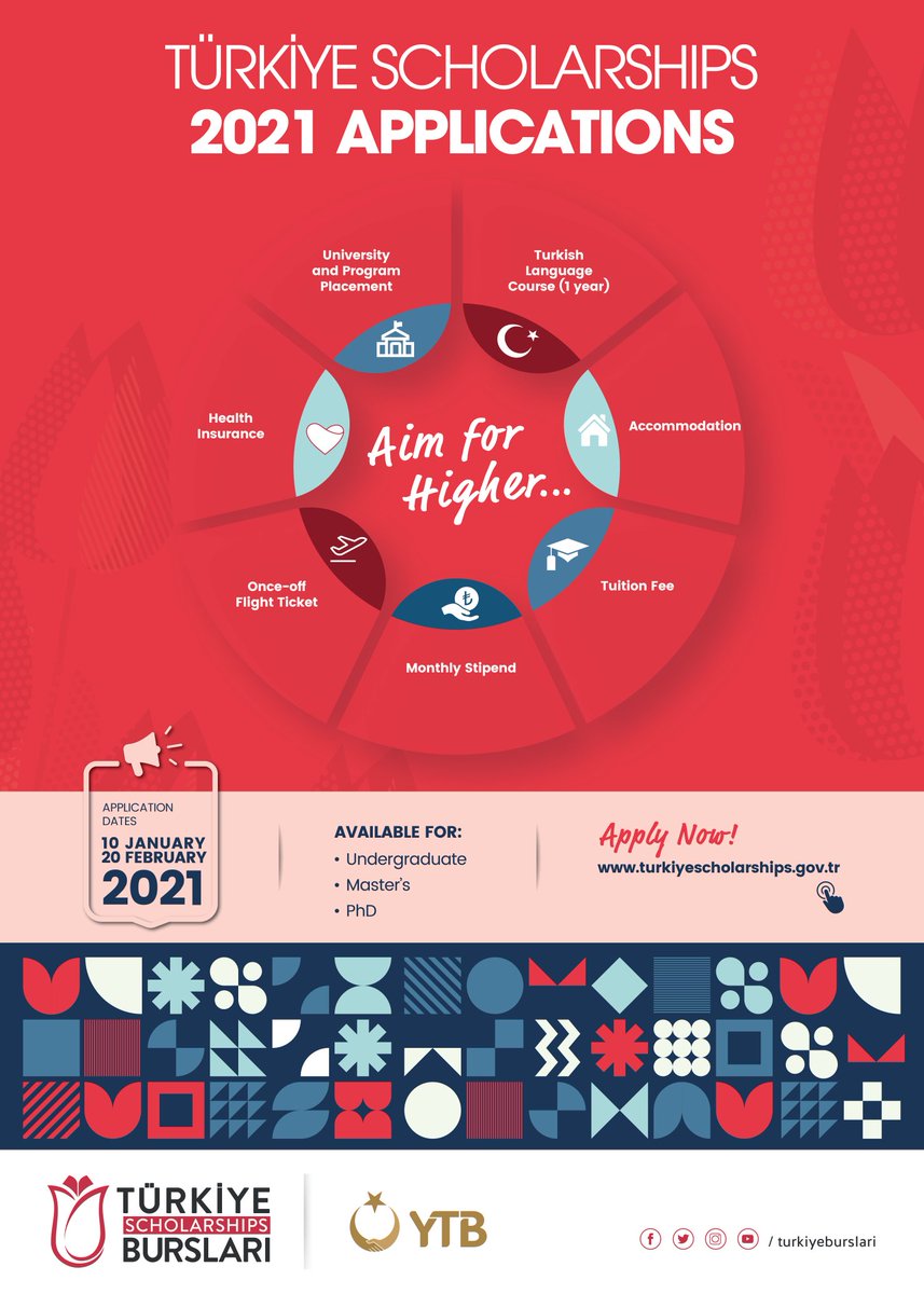 TurkiyeBurslari's tweet photo. Türkiye Scholarships 2021 application dates are January 10 – February 20, 2021.

Türkiye Bursları 2021 başvuruları 10 Ocak-20 Şubat 2021 tarihleri arasında alınacaktır. 

👉https://t.co/KphpcYScjr https://t.co/DFlEDzTCGY