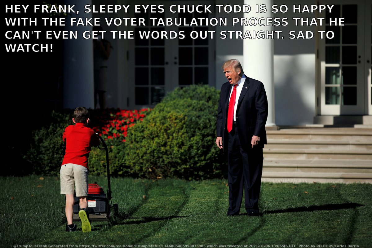TrumpTellsFrank's tweet photo. Donald Trump, President of the United States of America, walks out on to the White House lawn to tell Frank his latest tweet… https://t.co/OffOvfVsAS