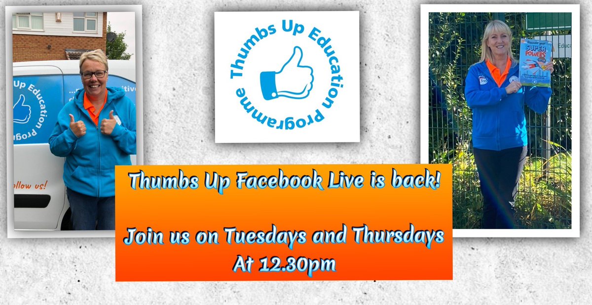 thumbsupprog's tweet photo. Please join us for our FREE Facebook Live on Tuesdays and Thursdays at 12.30pm. We will be focussing on enhancing the emotional wellbeing of your children..and the grown-ups too! #homeschooling #MentalHealthMatters #homework #MentalHealthAwareness 

https://t.co/HzwoP4tp59… https://t.co/Oopi4gjXHe