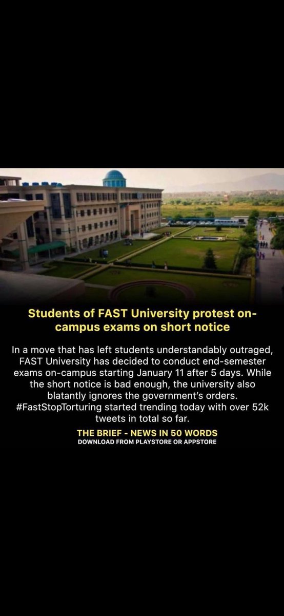Faststop1234's tweet photo. This is not cool and totally disgusting that where every university conducts exams online, Fast is pushing their students to come at campus for exams. They are breaking GOVT orders. They have to stop. 

@DrMuradPTI

@Shafqat_Mahmood

#FastAgainstGOVT https://t.co/xfS2jhv7G8