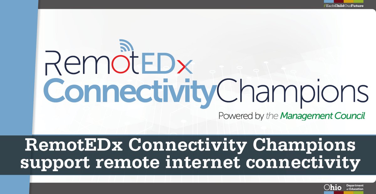 OHEducation's tweet photo. Do families in your district need technical assistance to set up their home WiFi? 

@OHConnectChamps are here to help! RemotEDx Connectivity Champions help get students connected to the internet from home. 

Learn more about their
free services: https://t.co/jEHAYXsBQV https://t.co/oDjfJIoEPg