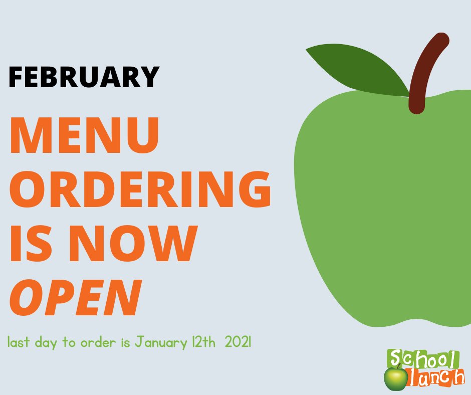 February meal ordering is now open! The deadline to place orders is January 12th!  buff.ly/2QJAzTJ Please note that February 5th is not available for ordering as this is a School Lunch Association PD day. <a href="/NLESDCA/">NLESD</a>  #LunchMatters