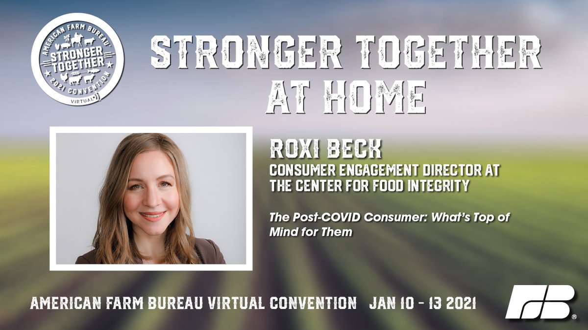 roxibeck's tweet photo. Ag friends: Registration is open for the 2021 AFBF Convention, featuring Mike Rowe, Rorke Denver, and Beth Ford. I'll join Martha Hilton from @Wegmans &amp; Jarrod Gillig from @Cargill to discuss The Post-COVID Consumer. Register for free at https://t.co/pC3uDYKNFa #AFBF21 https://t.co/dxzKQIOQw8