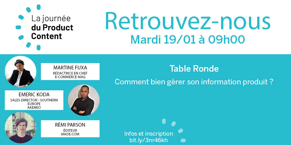 Ecommercemag_fr's tweet photo. 🚀 Retrouvez @MartineFuxa, @LeKodus et Rémi Parson le 19 janvier à 09h00, pendant La journée du Product Content, sur la thématique "Comment bien gèrer son information produit ?"

Inscription : https://t.co/czgZrDbqKP
@akeneopim @MadecomFrance #webconference #digital #evenement https://t.co/BLZSPXx8rO