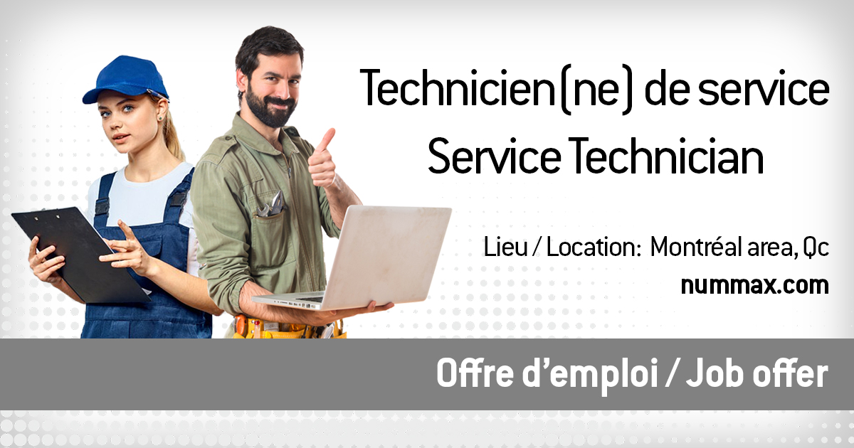 NummaxDisplay's tweet photo. TECHNICIEN(NE) DE SERVICE (Région Montréal) CV à: rh@nummax.com / Installer, ajuster, réparer des enseignes #LED &amp; bornes interactives. Connaissances de base en #électronique, électricité, réseautique et #informatique 
#emploi #borneinteractive #technicien #montreal #opportunites https://t.co/Km8P2uavIQ
