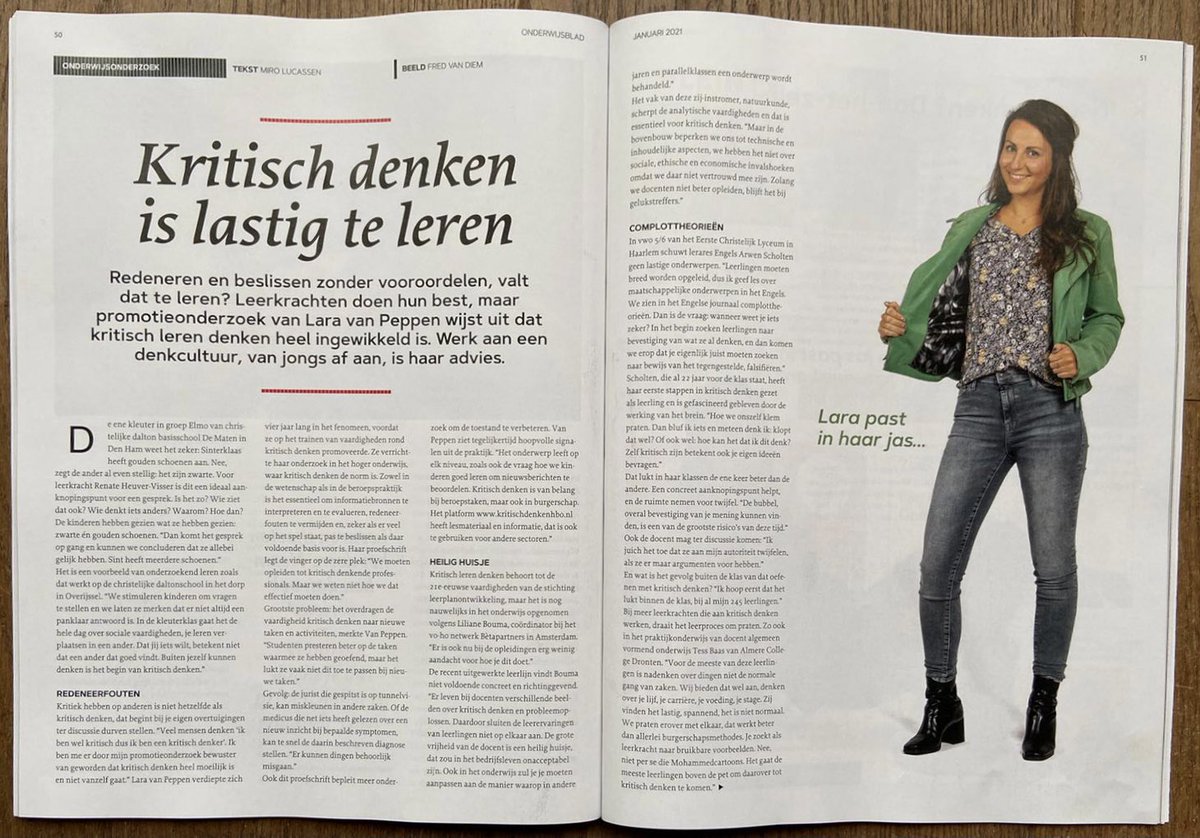 laravanpeppen's tweet photo. "Investeer in een denkcultuur", die boodschap had ik voor lezers van het Onderwijsblad. Lees hier het volledige artikel, waarin ook docenten aan het woord komen, met aanbevelingen voor het onderwijzen van kritisch denken en bevindingen uit mijn onderzoek https://t.co/DKqjhqNg3E https://t.co/RuOWTSXOpv