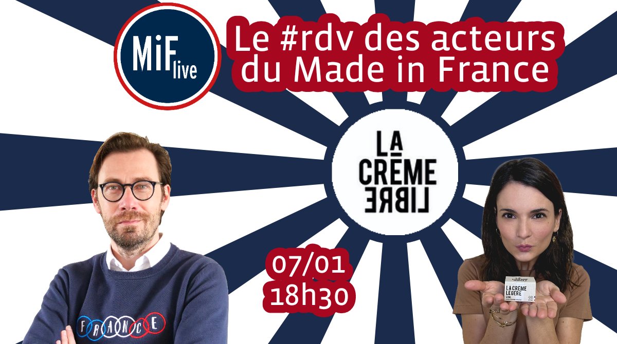 Le Rendez-vous des acteurs du #madeinfrance, #MiFlive, est de retour sur Instagram avec la marque La Crème Libre <a href="/ClairePalach/">Palach Claire</a> !

Jeudi 07/01 à 18h30 sur le compte Instagram @mifbook

Soutenons les jeunes marques dans leur campagne de #crowdfunding : fr.ulule.com/lacremelibre/