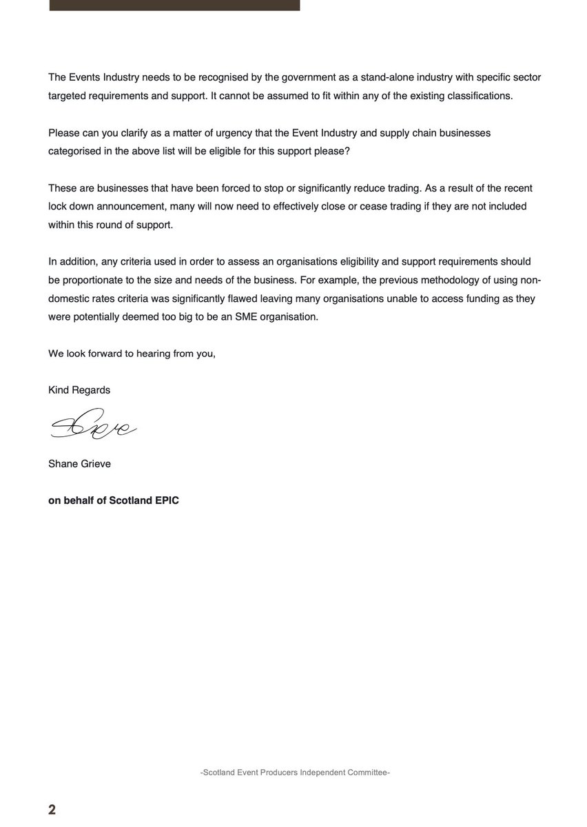 ScotlandEPIC's tweet photo. Last night we wrote to the Scottish Government policy makers to highlight the critical gap the Scottish Events Industry is currently facing when applying for local authority lockdown grants. 

Please share so we can be heard

#wemakeevents #eventprofs #scotland #event https://t.co/wef0749u36