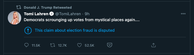 This is the U.S. president pushing the idea of electoral fraud based on the false impression created by reporting incomplete vote tabulations in real time.
